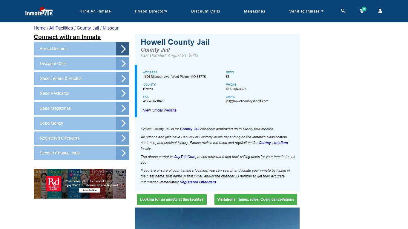 Howell County Jail - Inmate Locator - West Plains, MO