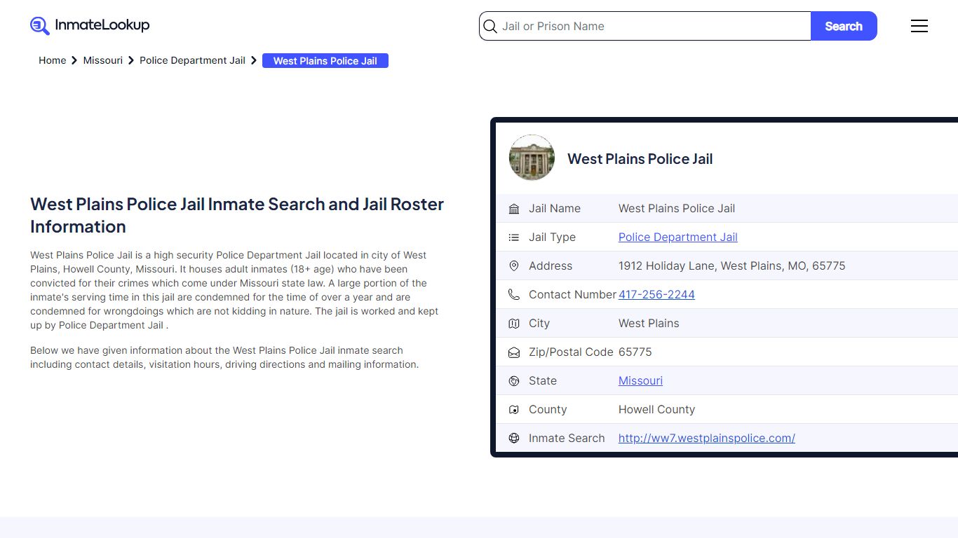 West Plains Police Jail (MO) Inmate Search Missouri - Inmate Lookup